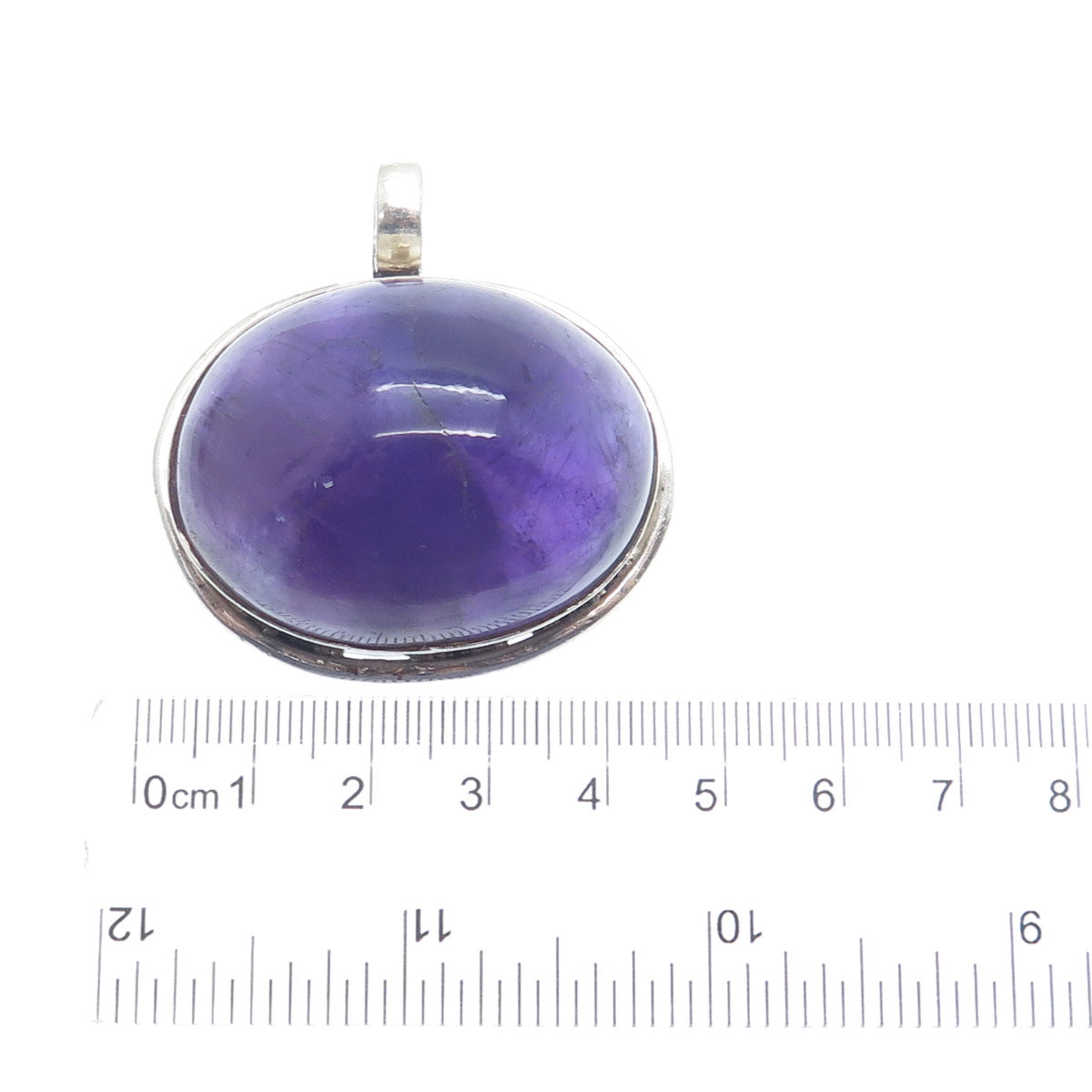 925 Sterling Silver Vintage Real Cabochon Amethyst Modernist Pendant