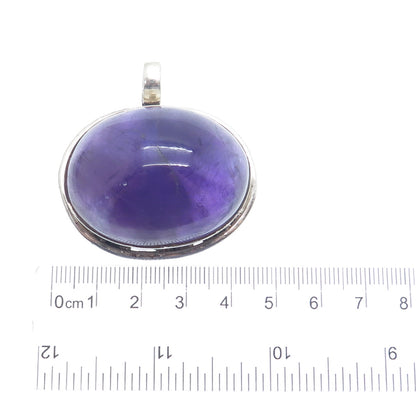 925 Sterling Silver Vintage Real Cabochon Amethyst Modernist Pendant