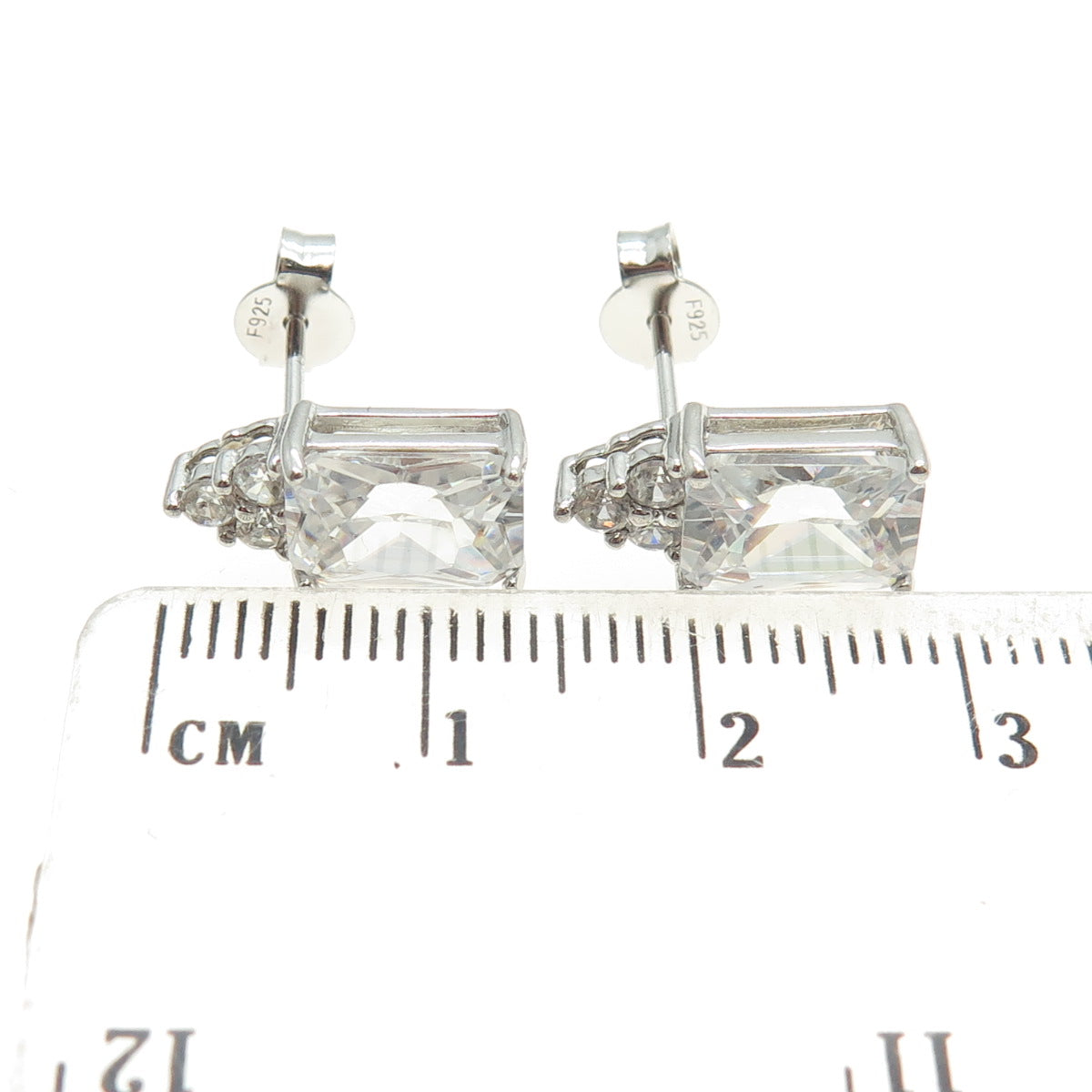 925 Sterling Silver Radiant & Round-Cut Shaped C Z Stud Earrings