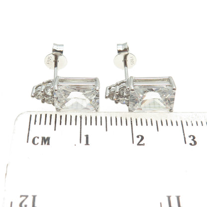 925 Sterling Silver Radiant & Round-Cut Shaped C Z Stud Earrings