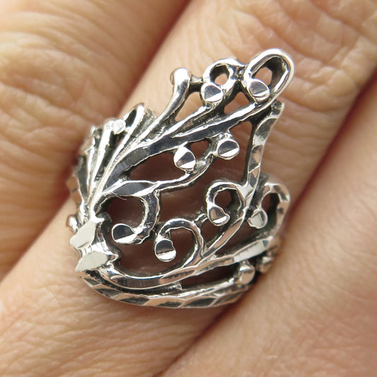 CHAPAL ZENRAY 925 Sterling Silver Vintage Floral Oxidized Ring Size 6.25