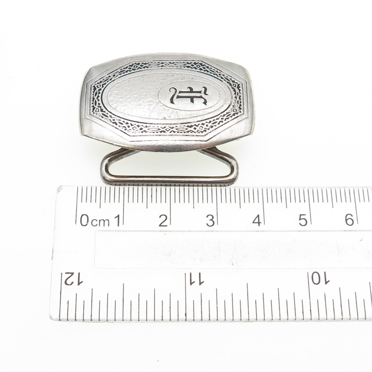 HICKOK Sterling Silver & Bronze Antique Art Deco Letter F Oxidized Belt Buckle