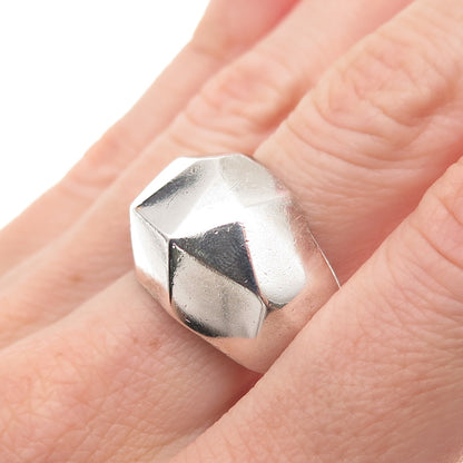925 Sterling Silver Vintage Modernist Oxidized Dome Ring Size 9.25