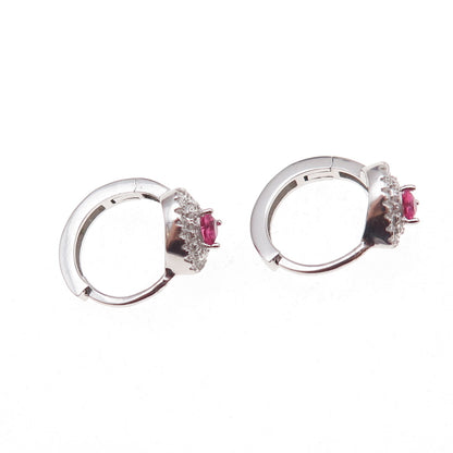 925 Sterling Silver Pink & White C Z Hoop Earrings