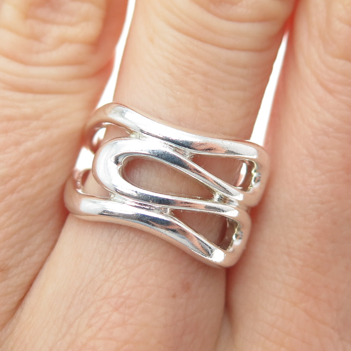 925 Sterling Silver Vintage Modernist Overlap Ring Size 7
