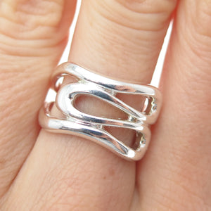 925 Sterling Silver Vintage Modernist Overlap Ring Size 7