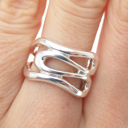 925 Sterling Silver Vintage Modernist Overlap Ring Size 7