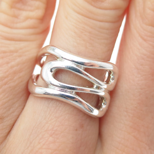 925 Sterling Silver Vintage Modernist Overlap Ring Size 7