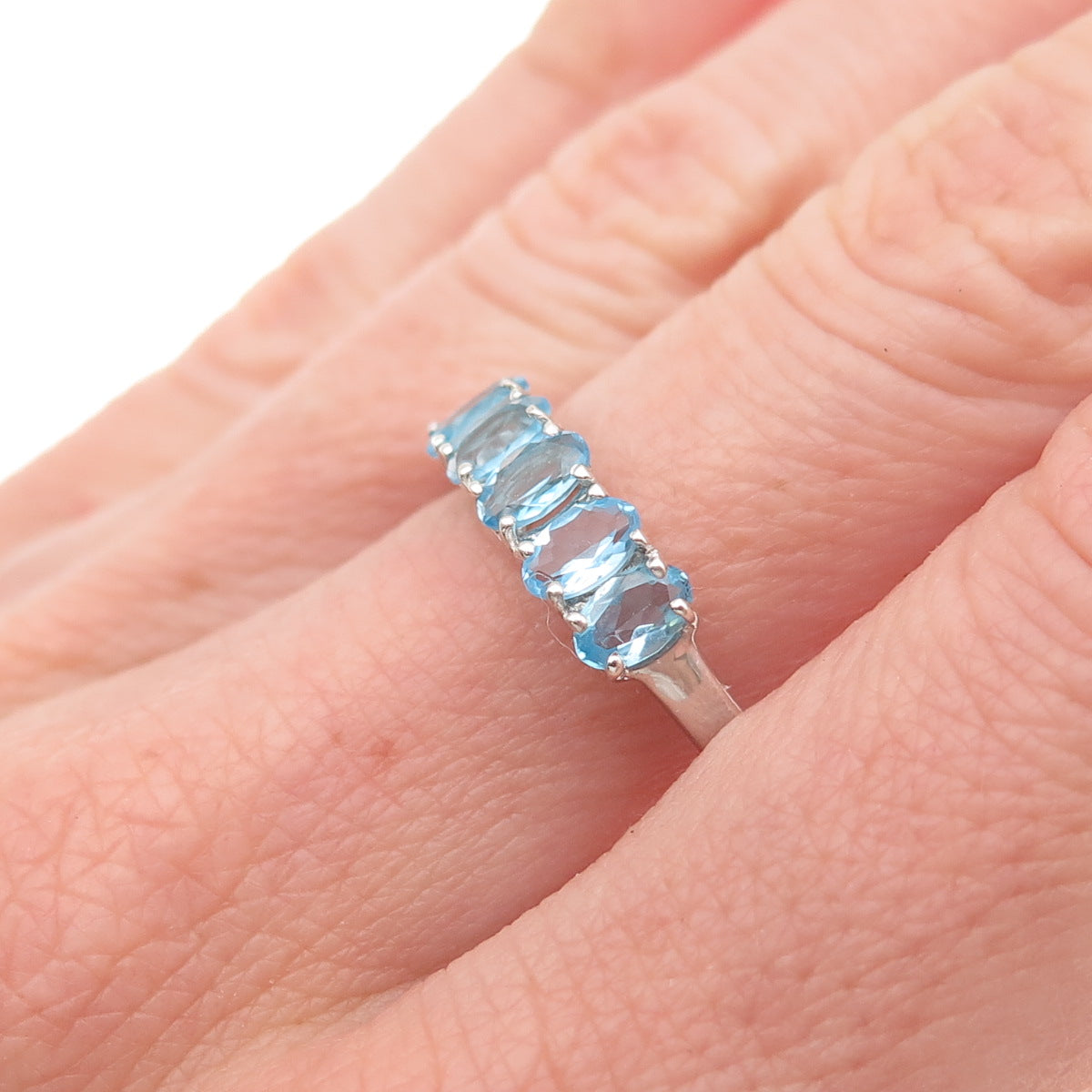 Chuck Clemency 925 Sterling Silver Vintage Real Oval-Cut Blue Topaz Ring Size 8