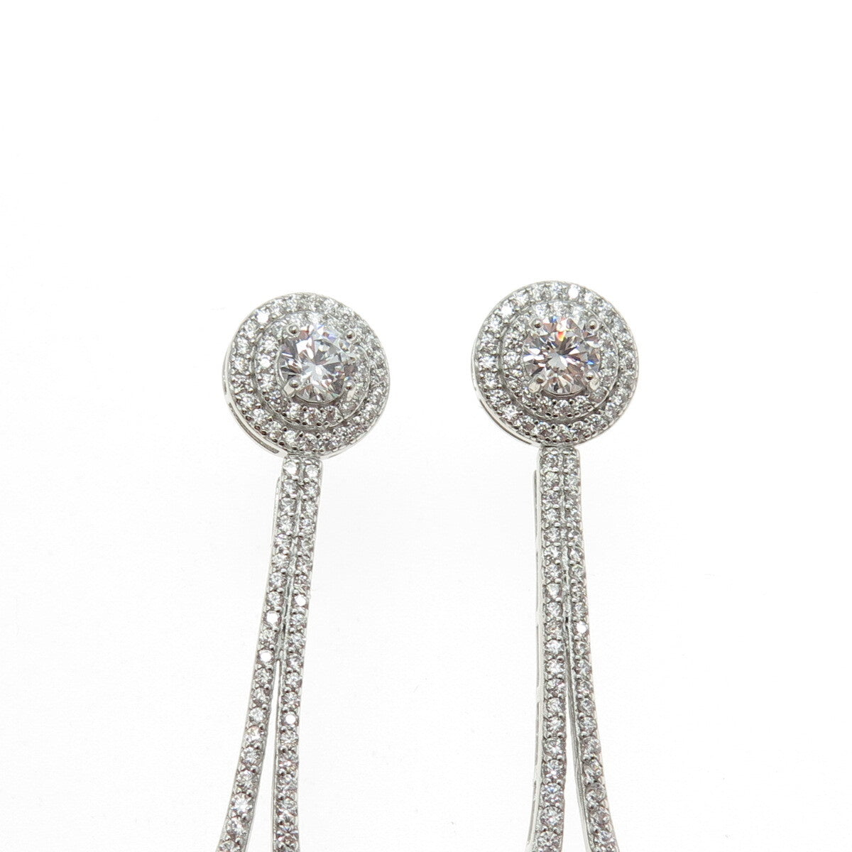 925 Sterling Silver Round-Cut C Z Drop Dangling Earrings