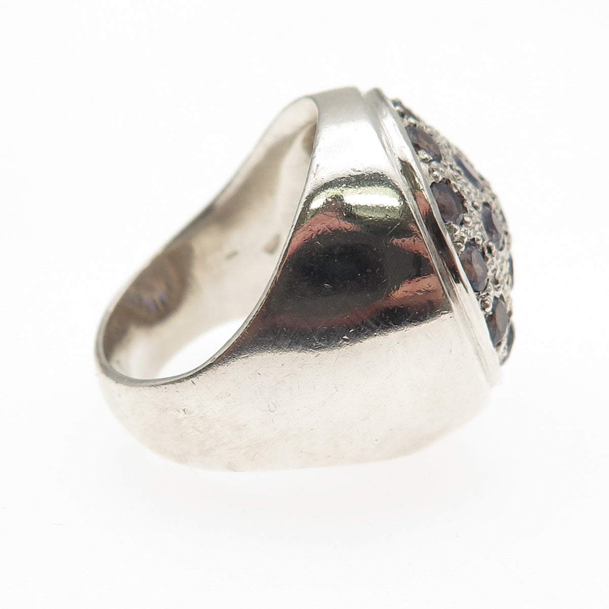 925 Sterling Silver Vintage Real Round-Cut Iolite Ring Size 7.75