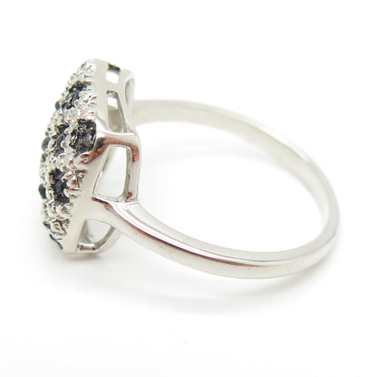 925 Sterling Silver Real Round-Cut Black Diamond Lattice Pattern Ring Size 9
