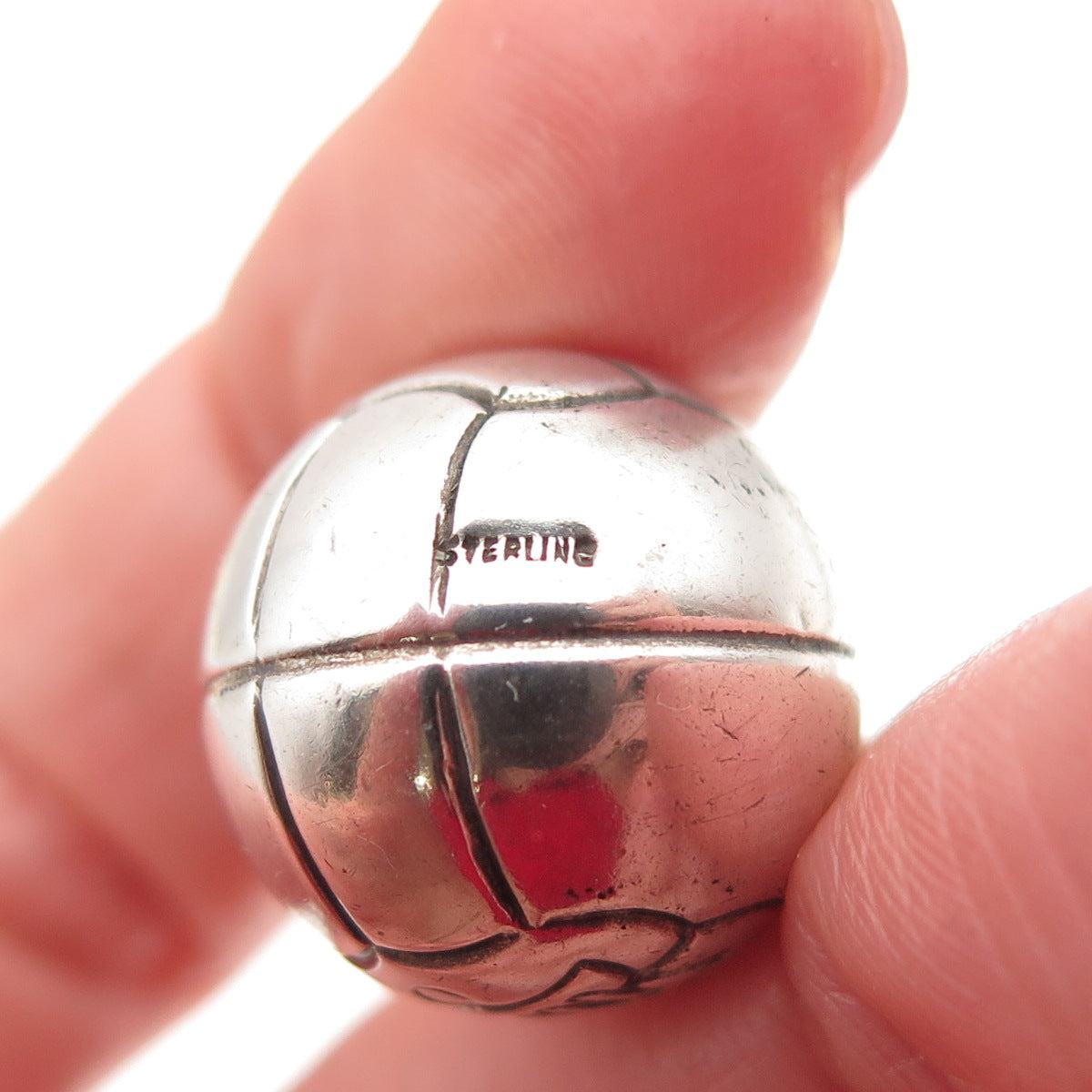925 Sterling Silver Vintage Basketball Ball Oxidized 3D Mini Charm Pendant