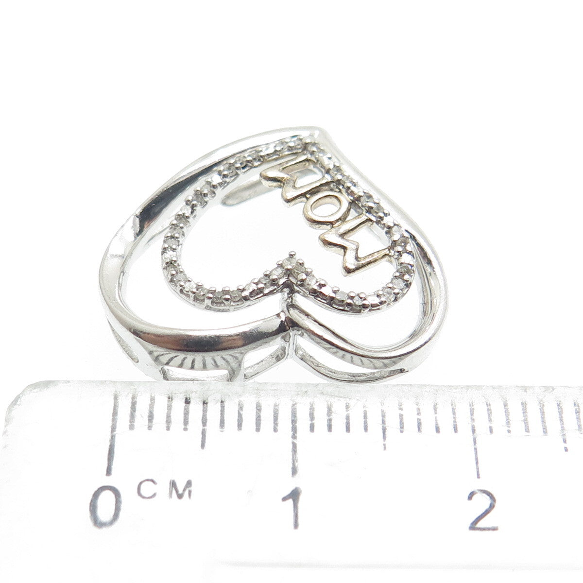 JANE SAYMOUR 925 Sterling Silver Real Diamond "Mom" Heart Pendant