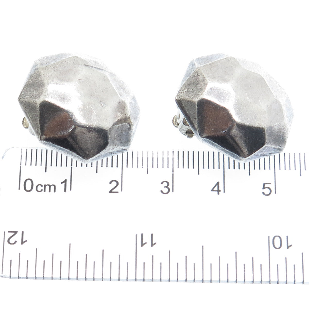 BARRA 925 Sterling Silver Vintage Hammered Modernist Clip On Earrings