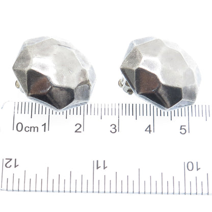 BARRA 925 Sterling Silver Vintage Hammered Modernist Clip On Earrings
