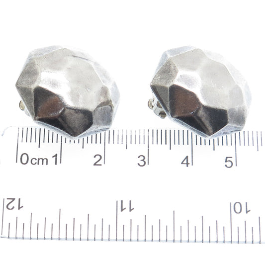 BARRA 925 Sterling Silver Vintage Hammered Modernist Clip On Earrings