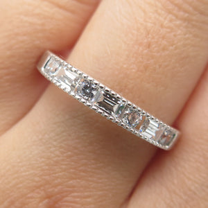925 Sterling Silver Round & Emerald-Cut C Z Ring Size 9.25