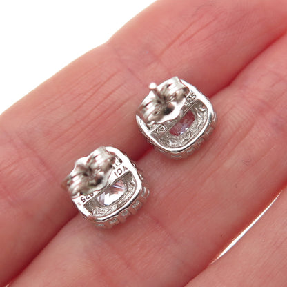 925 Sterling Silver Cushion & Round-Cut C Z Stud Earrings