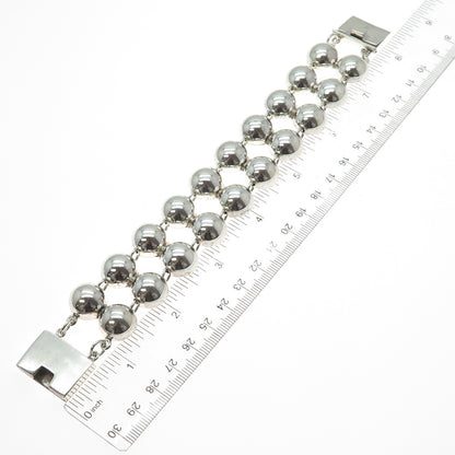 TURE 925 Sterling Silver Vintage Modernist 2-Row Beaded Link Bracelet 7.5"