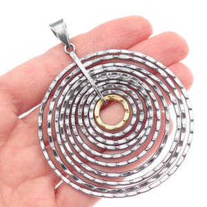 925 Sterling Silver & Brass Vintage CII Mexico Multi-Circle Oxidized Pendant