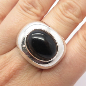 925 Sterling Silver Vintage Real Black Onyx Gem Domed Ring Size 6.25