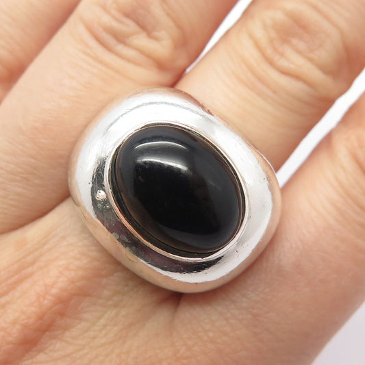 925 Sterling Silver Vintage Real Black Onyx Gem Domed Ring Size 6.25