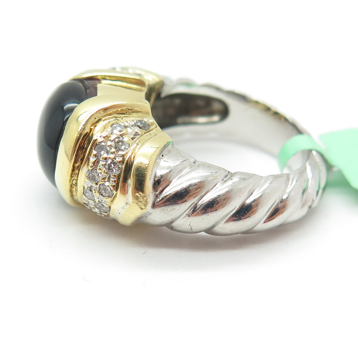 DANWAK 18K Gold 925 Sterling Silver 28 Diamond 0.50ct Black Onyx Ring Size 5.75