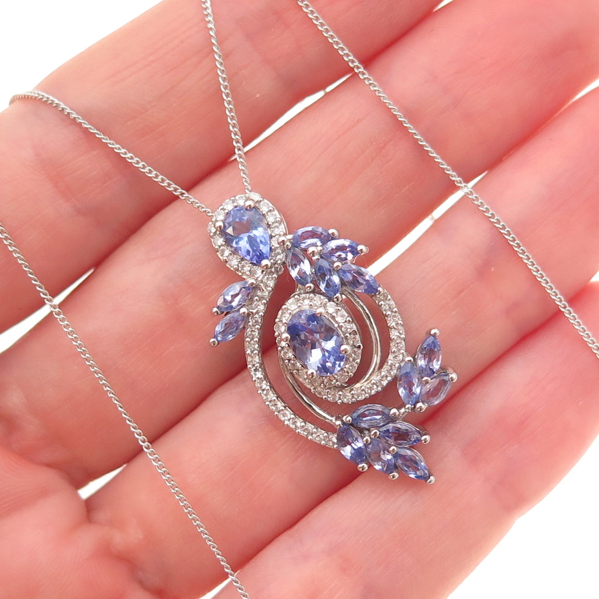 Chuck Clemency 925 Sterling Silver Real Tanzanite White Topaz Chain Necklace 20"