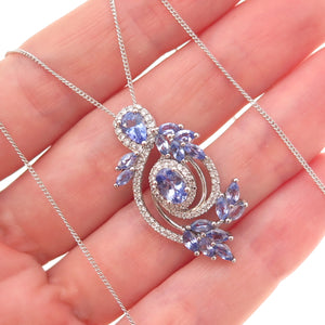 Chuck Clemency 925 Sterling Silver Real Tanzanite White Topaz Chain Necklace 20"