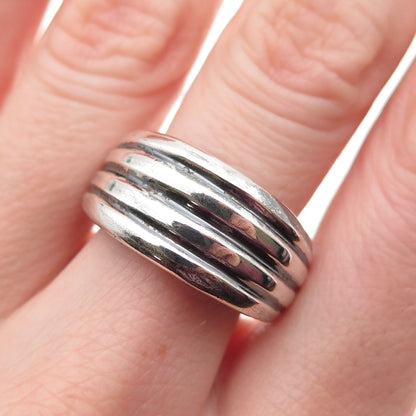 Chapal Zenray 925 Sterling Vintage Modernist Heart & Ribbed Oxidized Ring Size 8