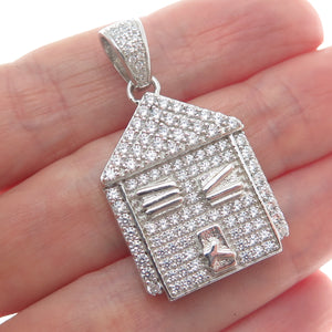 925 Sterling Silver Round-Cut Shaped C Z Abandoned Ghost House Pendant