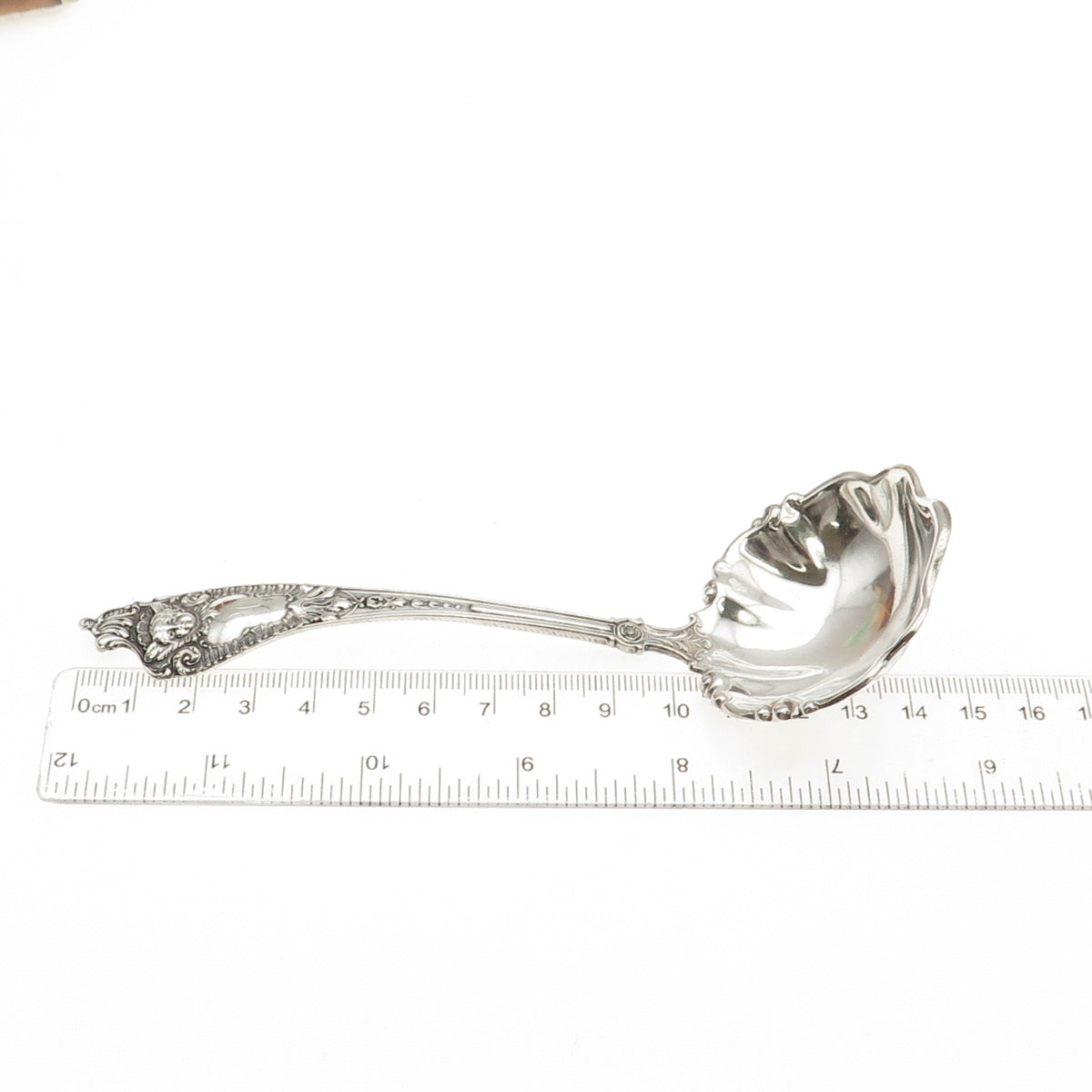 MECHANICS 925 Sterling Silver Antique 1895 Cherub Solid Piece Cream Ladle