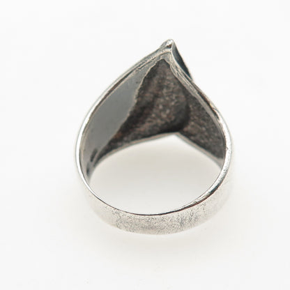 925 Sterling Silver Vintage Modernist Flame Oxidized Ring Size 7.75