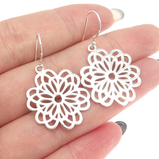 925 Sterling Silver Floral Dangling Earrings