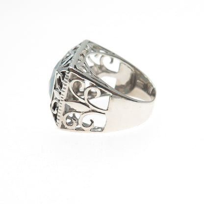 925 Sterling Silver Vintage Real Aquamarine Swirl Oxidized Ring Size 7