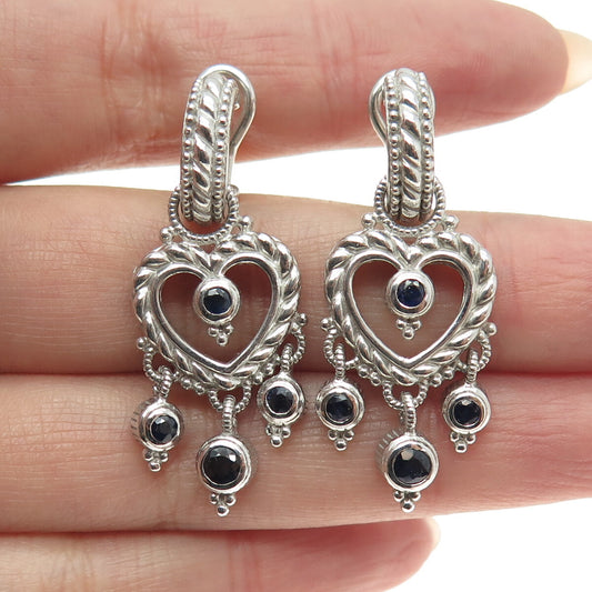 JUDITH RIPKA 925 Sterling Silver Real Sapphire Heart Charm Omega Back Earrings