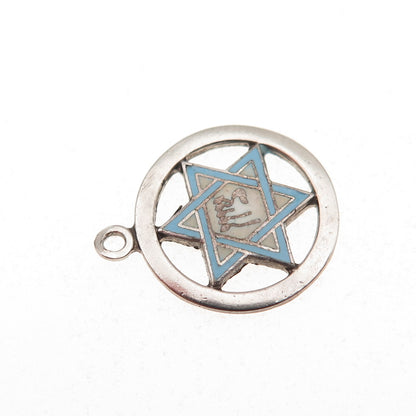 925 Sterling Silver Vintage Enamel Zion Judaica Star of David Charm Pendant