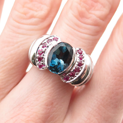 Ross Simons 925 Sterling Silver Real London Blue Topaz & Ruby Ring Size 6.75