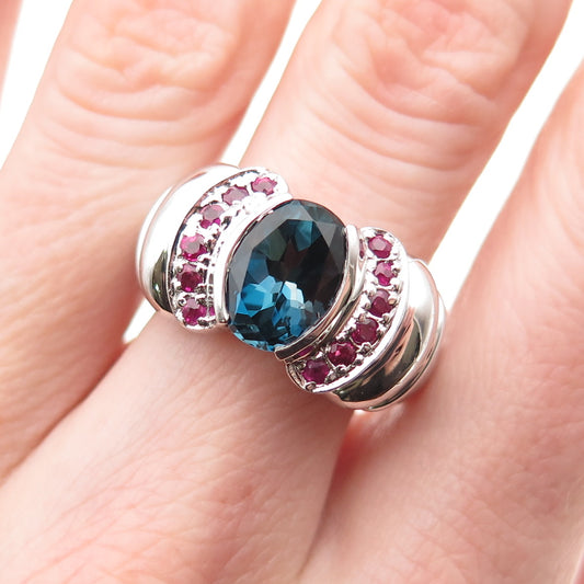 Ross Simons 925 Sterling Silver Real London Blue Topaz & Ruby Ring Size 6.75