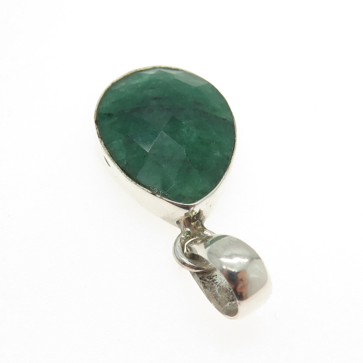 925 Sterling Silver Vintage Real Pear-Cut Emerald Teardrop Pendant