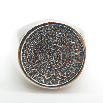 925 Sterling Silver Vintage Aztec Calendar Tribal Ring Size 7