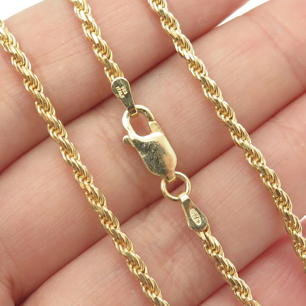 925 Sterling Silver Gold Plated Italy Twisted Rope Chain Necklace 22"