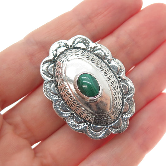 Old Pawn Sterling Silver Vintage Southwestern Malachite Concho Oxidized Bolo Tie