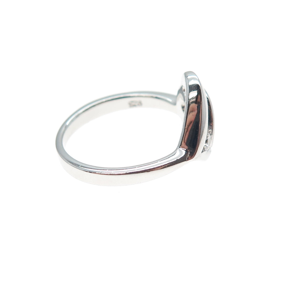 925 Sterling Silver Round-Cut C Z Modernist Heart Ring Size 7.25