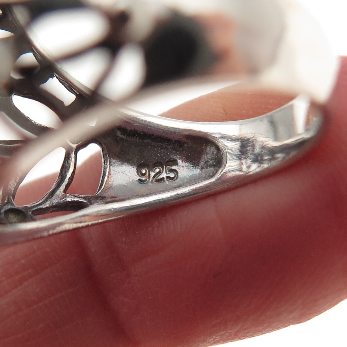 925 Sterling Silver Vintage Modernist Flower Dome Oxidized Ring Size 6.75