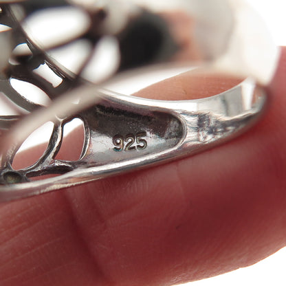 925 Sterling Silver Vintage Modernist Flower Dome Oxidized Ring Size 6.75