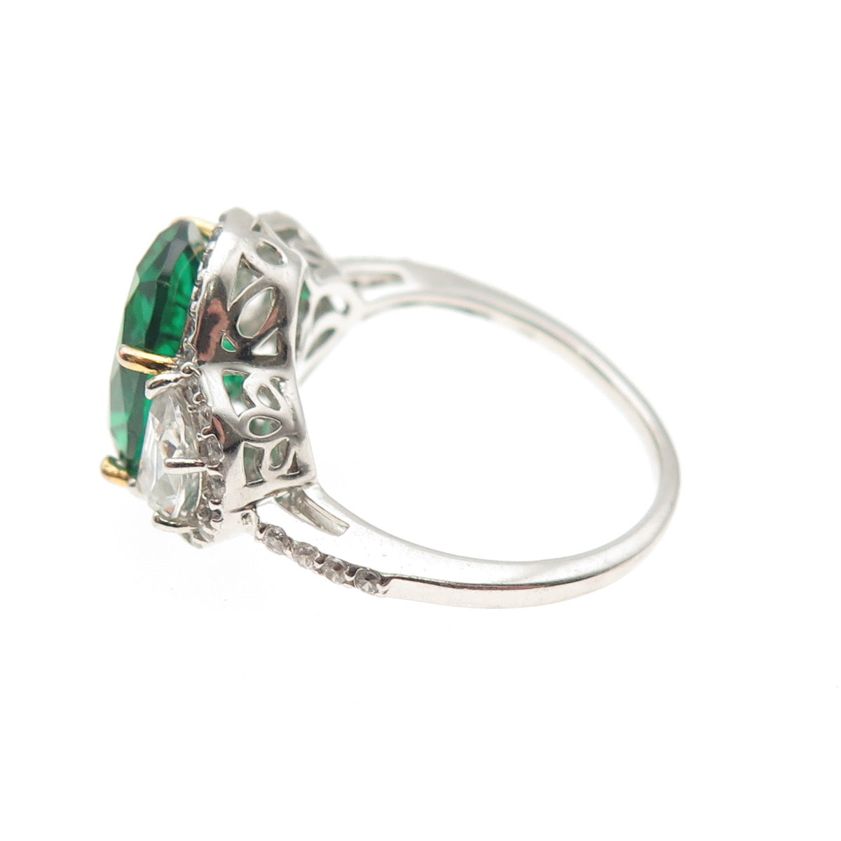 925 Sterling Silver Real Chrome Diopside & C Z Bohemian Ring Size 6