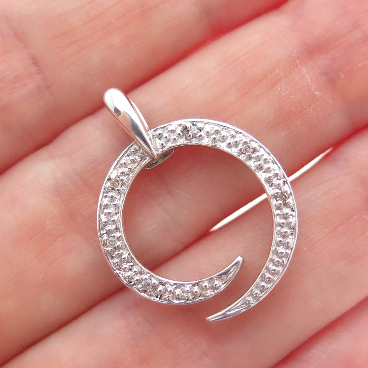 PAGODA PGDA 925 Sterling Silver Real Round-Cut Diamond Spiral Charm Pendant