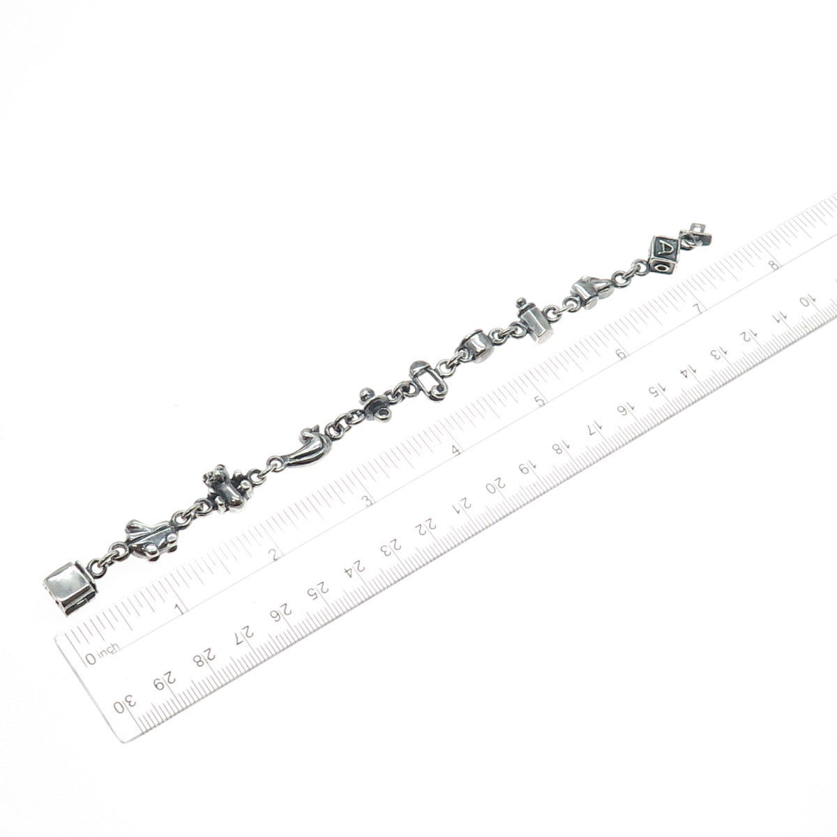 925 Sterling Silver Vintage Baby Charms Oxidized Link Bracelet 6.75"